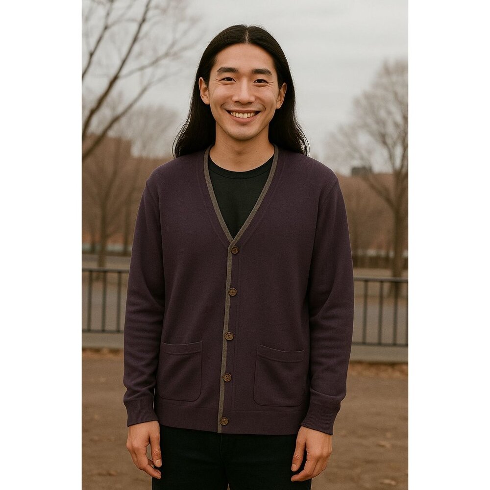 GAP Italian Merino Wool Men's Cardigan Sweater XL Purple Classic Luxurious